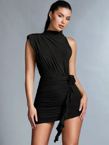 3D Flower Decorated Pleated Dress